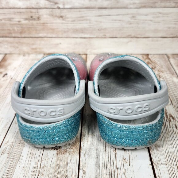 CROCS Toddler Baby 6C 6 Ombre Blue Pink Silver Glitter Slip On Clog Sandal Shoes - Picture 3 of 9